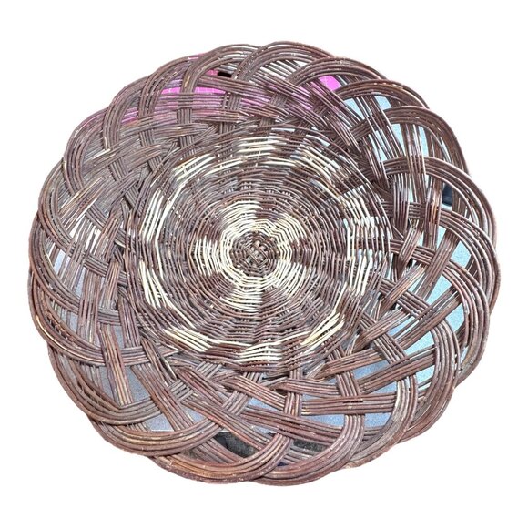 Handwoven Round Pine Needle Straw Basket Rustic Brown Storage Centerpiece 19" - Picture 2 of 5